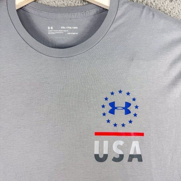 Under Armor Patriotic T-Shirt Mens XXL Gray Heatgear Loose Tee Athletic Gym Run‎ - Picture 2 of 14
